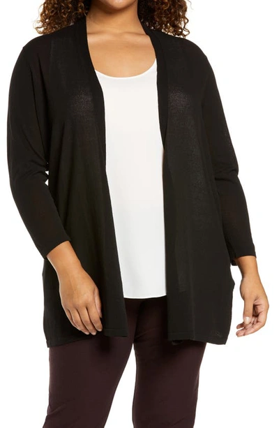 Eileen Fisher Organic Linen & Cotton Longline Cardigan In Black
