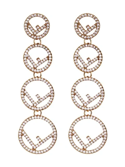 Fendi F Is  Embellished Earrings In F089u-soft Gold +crystal