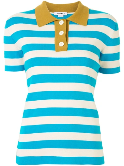 Sunnei Striped Polo Shirt In Blue
