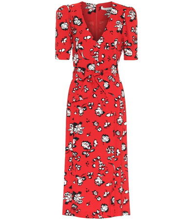 Veronica Beard Joia Belted Floral-print Jersey Midi Dress In Red