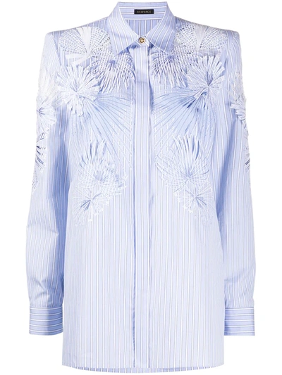 Versace Striped Cotton Shirt In Blue