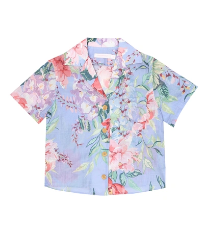 Zimmermann Kids' Bellitude Floral Cotton Shirt In Blue