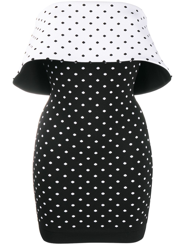 Balmain Strapless Polka-dot Jacquard-knit Mini Dress In Black 