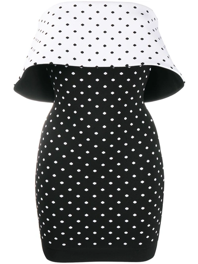 Balmain Strapless Polka-dot Jacquard-knit Mini Dress In Black