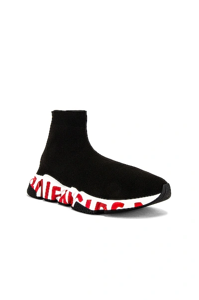 Balenciaga Speed Lt Sneaker In Black & White & Red
