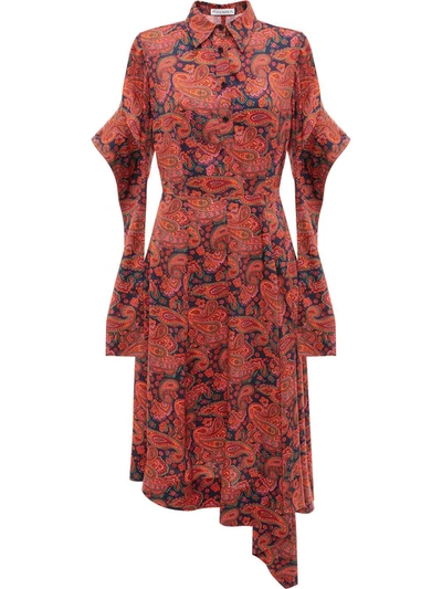 Jw Anderson Paisley-print Draped Shirt Dress In Red