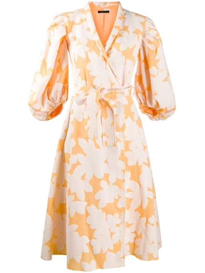 Stine Goya Belinda Puff-sleeve Midi Dress In Orange