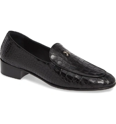 Giuseppe Zanotti Men's Croc-embossed Leather Apron-toe Loafers In Black