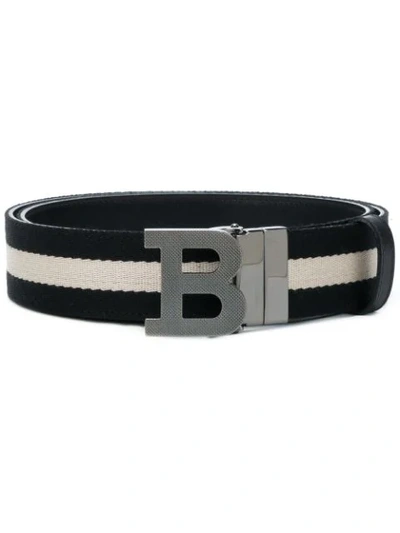 Bally B Buckle Reversible Canvas-leather Belt In Black