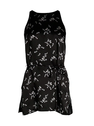Theory Perfect Tie Floral Silk Tunic In Black Multi