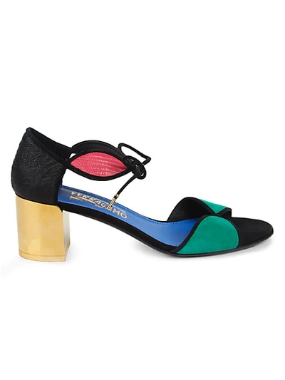 Ferragamo Fizzy Colorblocked Sandals In Emerald Multi