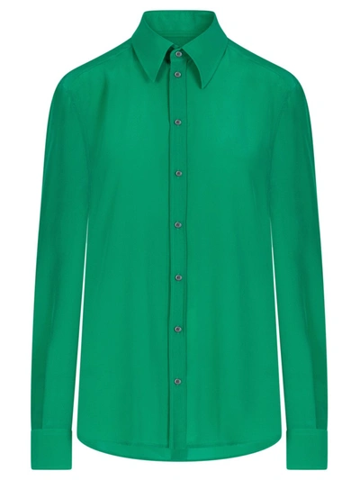 Dolce & Gabbana Silk Crepe De Chine Shirt In Green