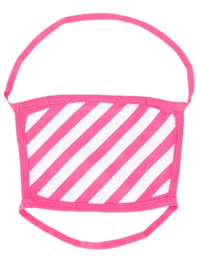 Off-white Diagonal Stripe Cotton Face Mask In Fuchsia White