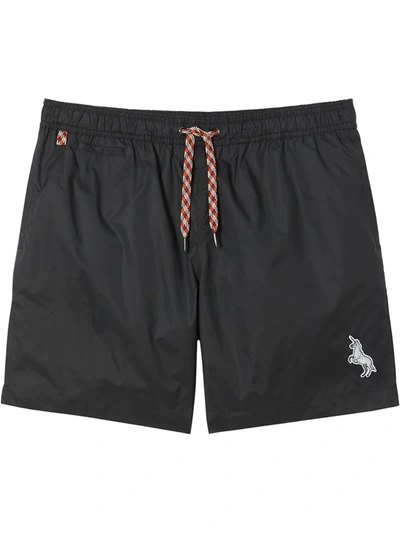 Burberry Zebra Appliqué Drawcord Swim Shorts In Black