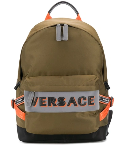 Versace Logo Embossed Backpack In Green