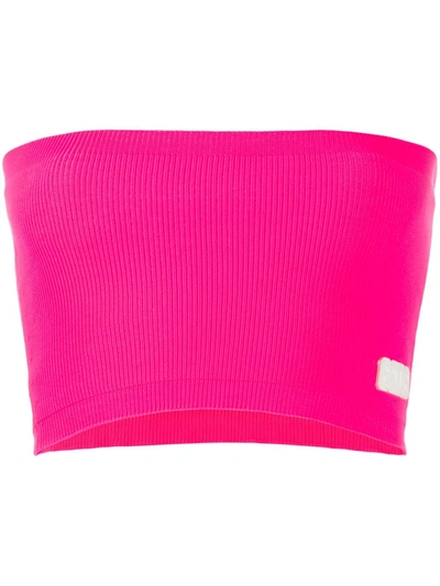 Gcds Logo Patch Ribbed Bandeau Top In Pink