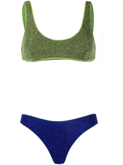 Oseree Lumière Sporty Bicolor Bikini Set In Green