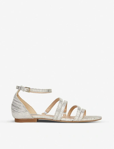 Lk Bennett Vinnie Strappy Lizard-print Leather Sandals In Met-silver