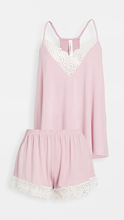 Flora Nikrooz Floretta Ii Knit Cami Pajama Set With Lace Trim In Dusty Pink
