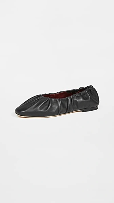 Staud Tuli Square-toe Leather Ballet Flats In Black