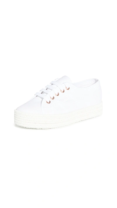 Superga 2730 Cotropew Canvas Espadrille Platform Sneakers In White Rose