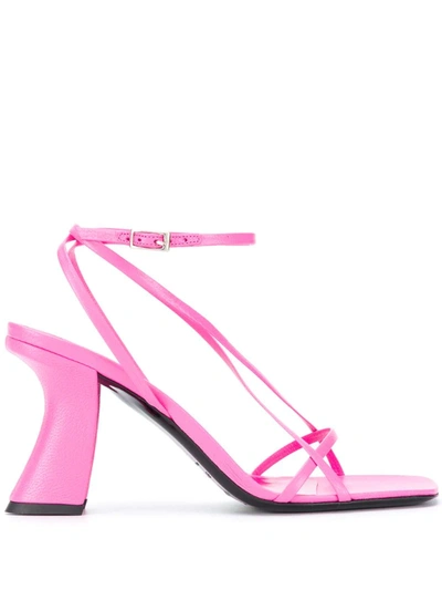 By Far Kersti Square-toe Neon Leather Sandals In Hot Pink
