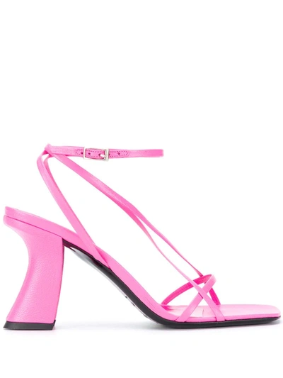 By Far Kersti Square toe Neon Leather Sandals In Pink ModeSens