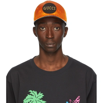 Gucci Logo Patch Gg Nylon Baseball Cap In Orange/black