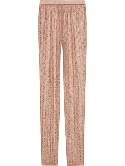 Gucci Gg Embellished Sheer Leggings In Pink