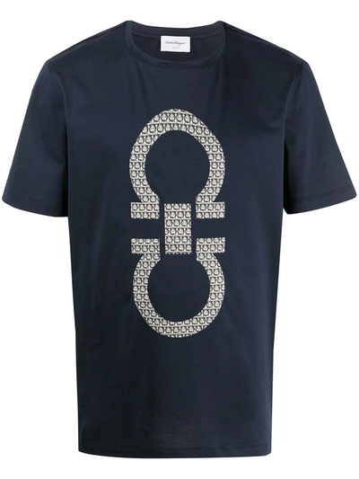 Ferragamo Gancio Logo-print T-shirt In Blue
