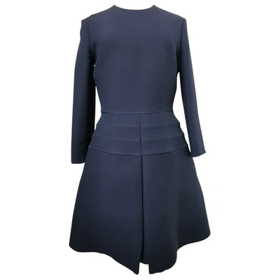 Pre-owned Dior Wool Mini Dress In Navy