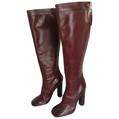 Pre-owned Marc Jacobs Leather Riding Boots In Burgundy