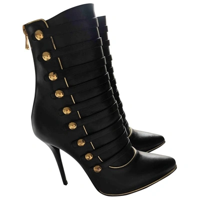 Pre-owned Balmain Leather Buckled Boots In Black