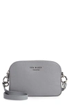 Ted Baker Amerrah Branded Strap Leather Crossbody Bag In Grey