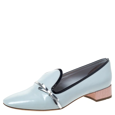 Pre-owned Dior Blue Leather Bow Ballet Flats Size 36