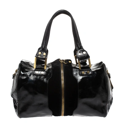 Pre-owned Jimmy Choo Black Patent Leather And Suede Marla Satchel