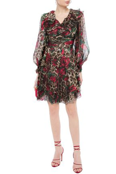 Dolce & Gabbana Ruffled Printed Silk-organza Dress In Animal Print