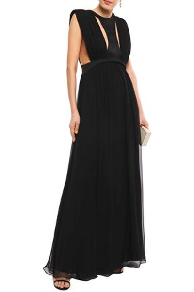 Alberta Ferretti Crepe-paneled Gathered Silk Gown In Black