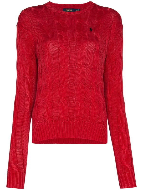 ralph lauren red cable knit sweater