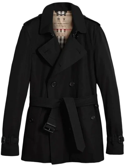Burberry Sandringham Short Double Breasted Trench Coat In Black