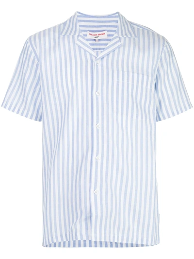 Orlebar Brown 007 Thunderball Camp-collar Striped Linen And Cotton-blend Shirt In Blue