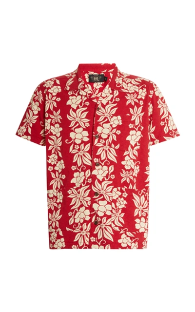 Rrl Camp-collar Floral-print Cotton-jersey Shirt In Red