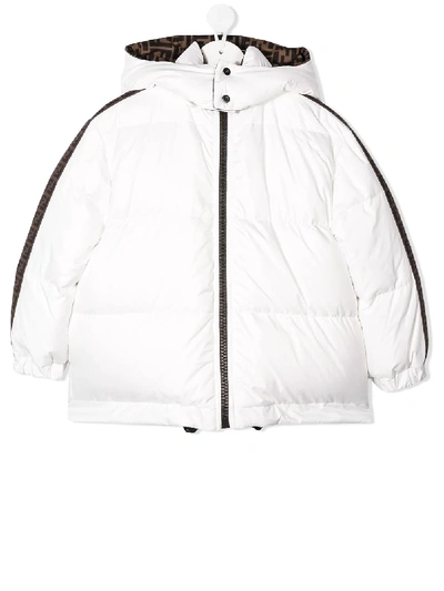 Fendi Kids' Reversible Ff Print Padded Jacket In White