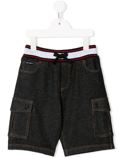 Dolce & Gabbana Kids' Logo Band Cargo Bermuda Shorts In Grey