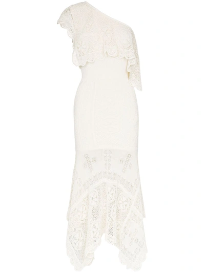 Alexander Mcqueen One-shoulder Lace Midi Dress In White