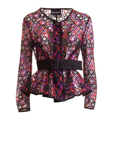 Emporio Armani See-through Embroidered Jacket In Multicolour