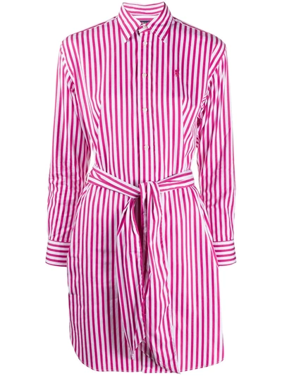 Polo Ralph Lauren Ladies Striped Shirt Dress In Pink/white