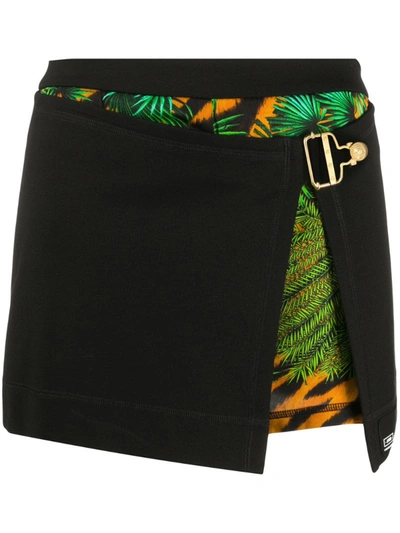 Versace Jeans Couture Jungle Print Skirt Effect Shorts In Black