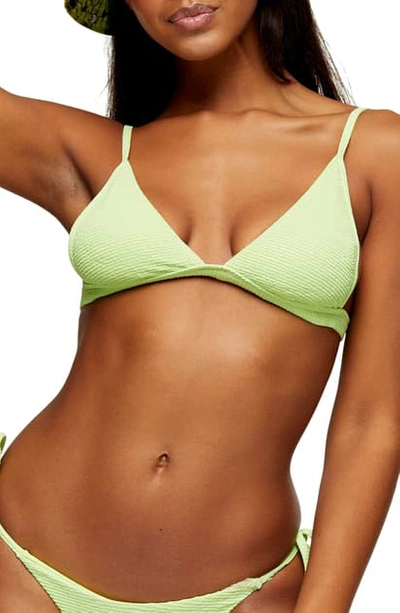 Topshop High Apex Crinkle Triangle Bikini Top In Bright Green