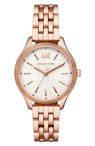 Michael Kors Lexington Rose Gold-tone Link Bracelet Watch, 36mm In White/rose Gold
